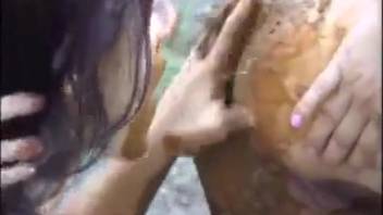 Sapphic feces play in the woods